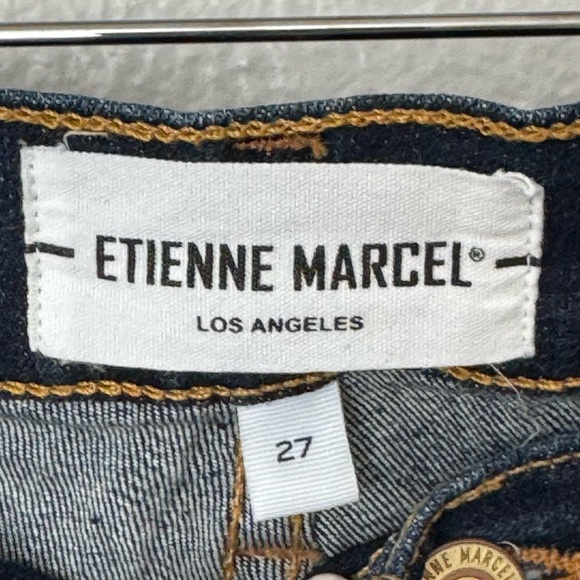 Etienne Marcel Indigo Side Zip Red Ribbon Tuxedo Stripe Skinny Jeans Size 27 - Picture 6 of 10